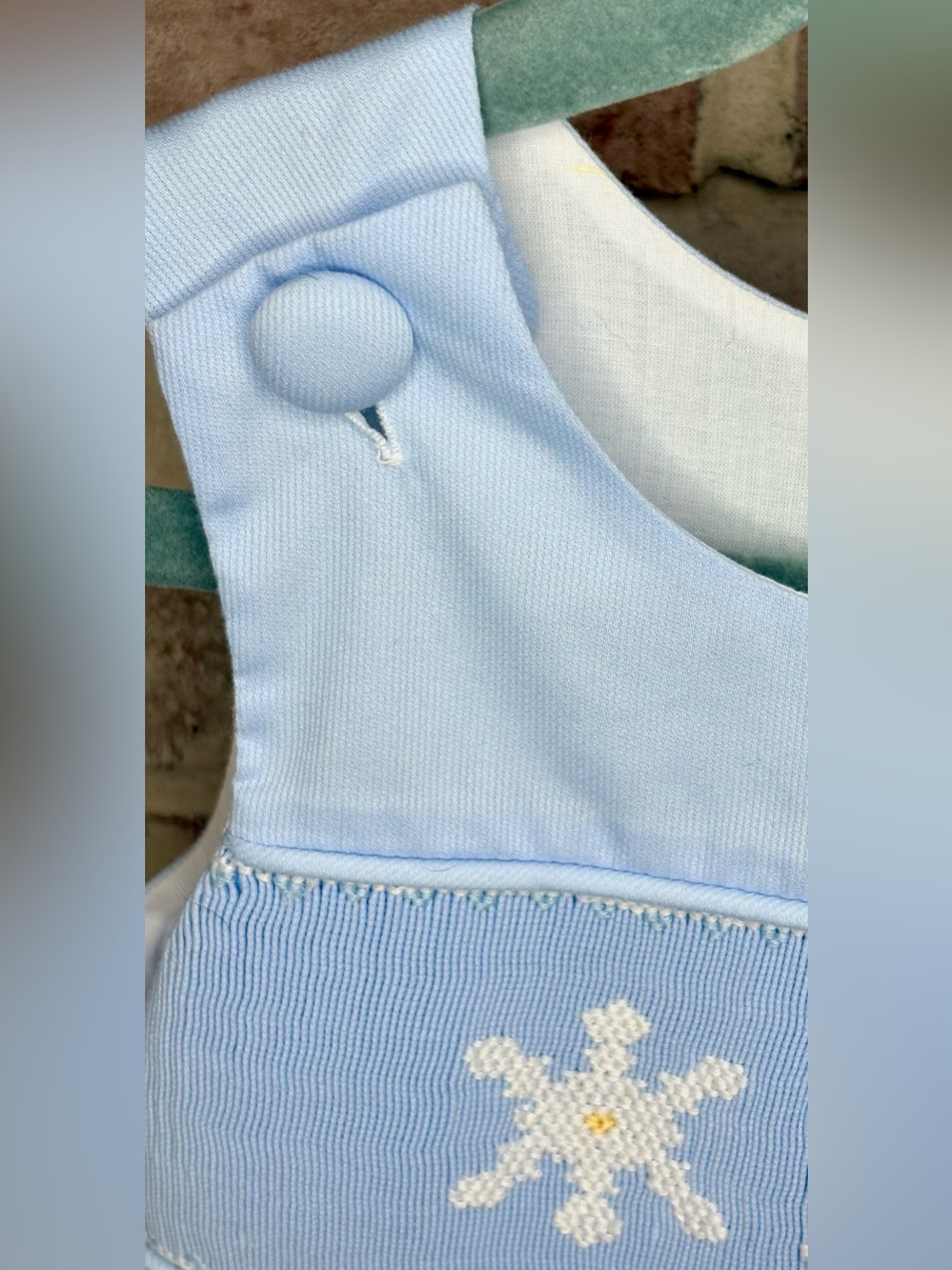 Remember Nguyen Girls 3T Blue Snowflake Pinafore Top Smocked Winter - Picture 6 of 10